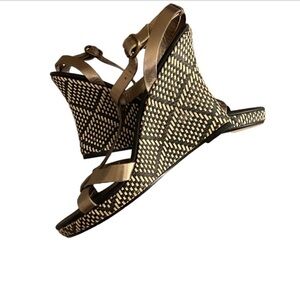 Dani Black Open Toe T Strap Ankle Closure Vero Cuoio Wedge Sandal Heels Size 9.5